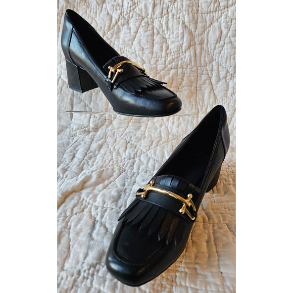 Clarks Womens Sheer55 Horsebit Heeled Tassel Loafers Black Leather US 9 EU‎ 40 - Picture 1 of 5